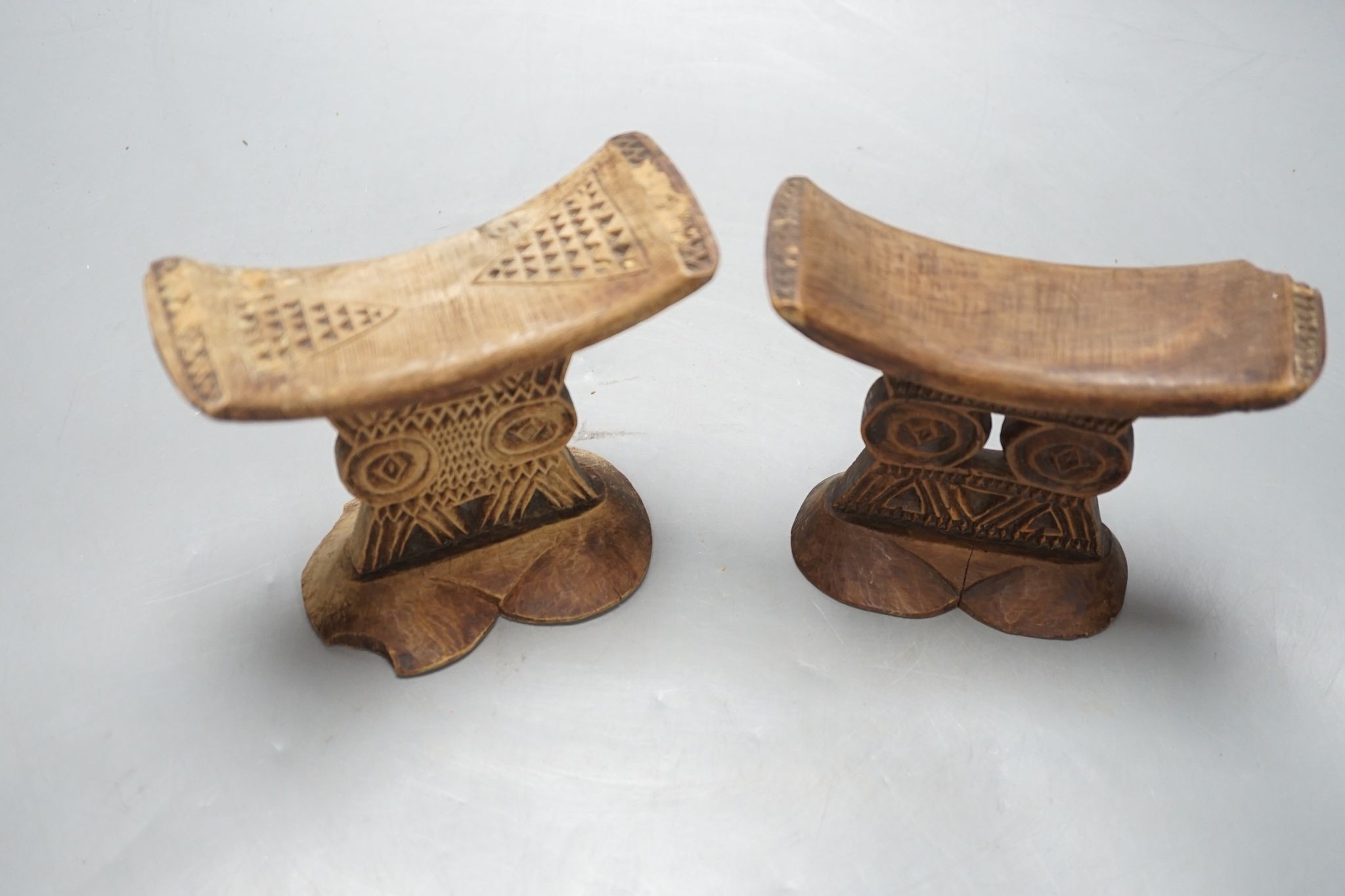 Two Benin carved wood head rests 13cm